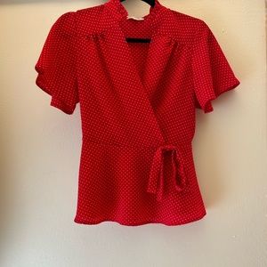 Monteau red & white polka dot blouse, S